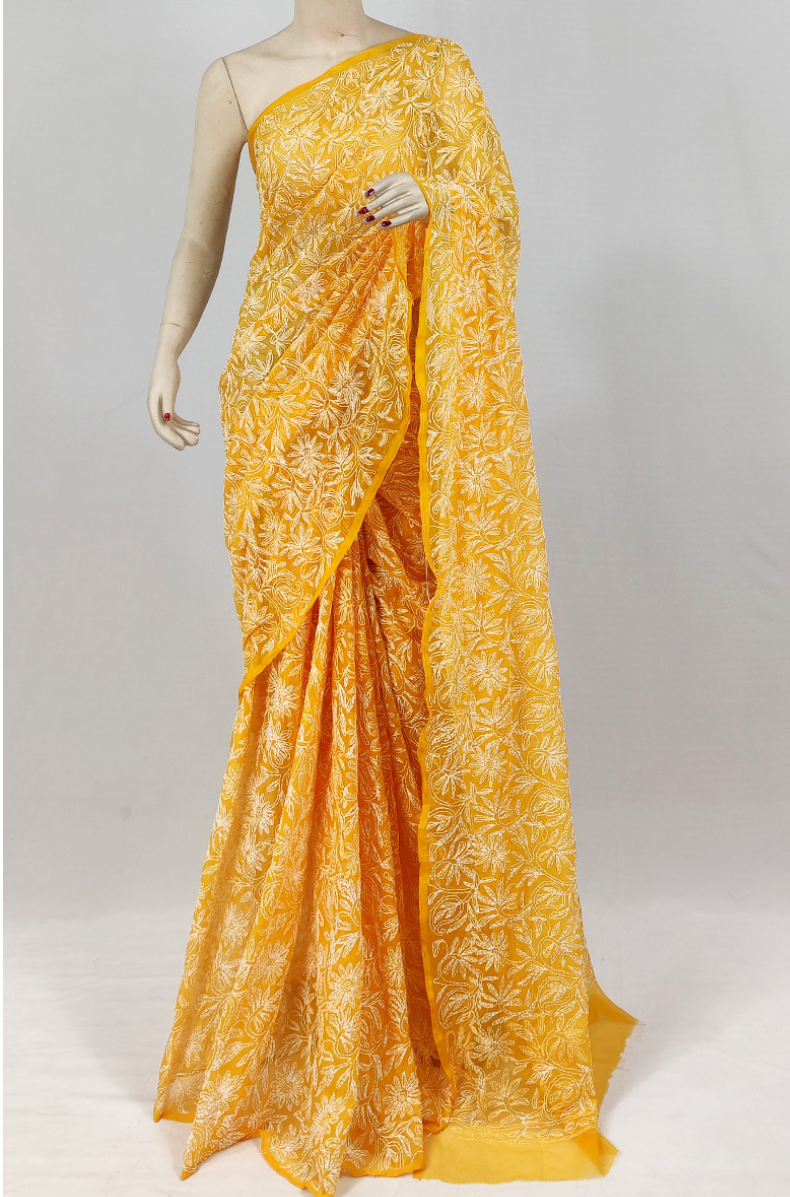 Yellow Georgette Chikankari saree