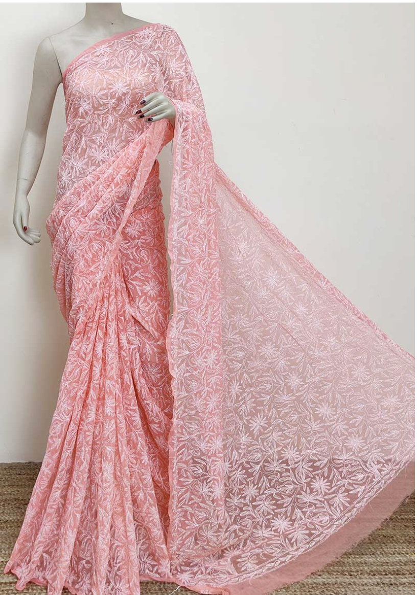 Yellow Georgette Chikankari saree