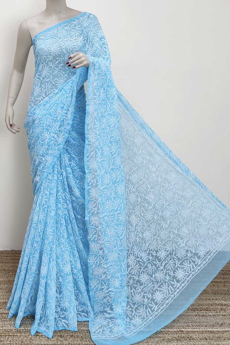 Yellow Georgette Chikankari saree