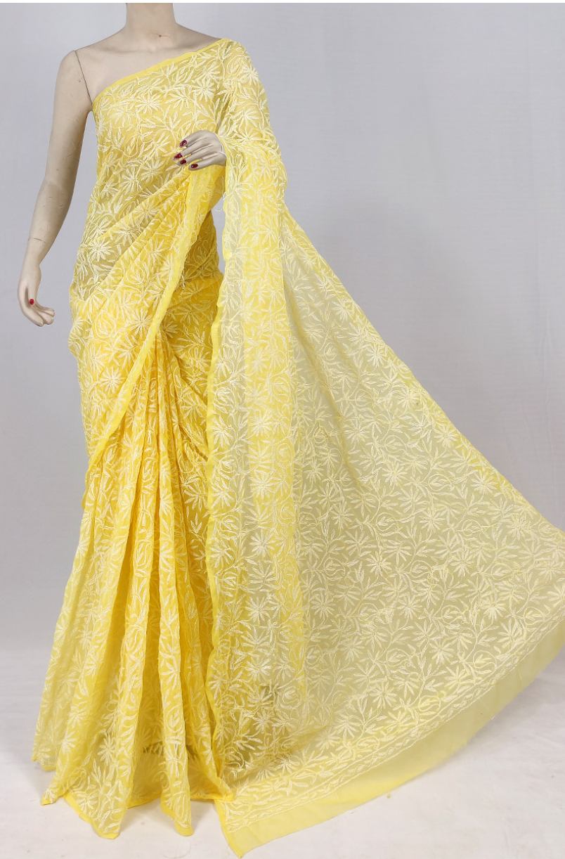 Yellow Georgette Chikankari saree