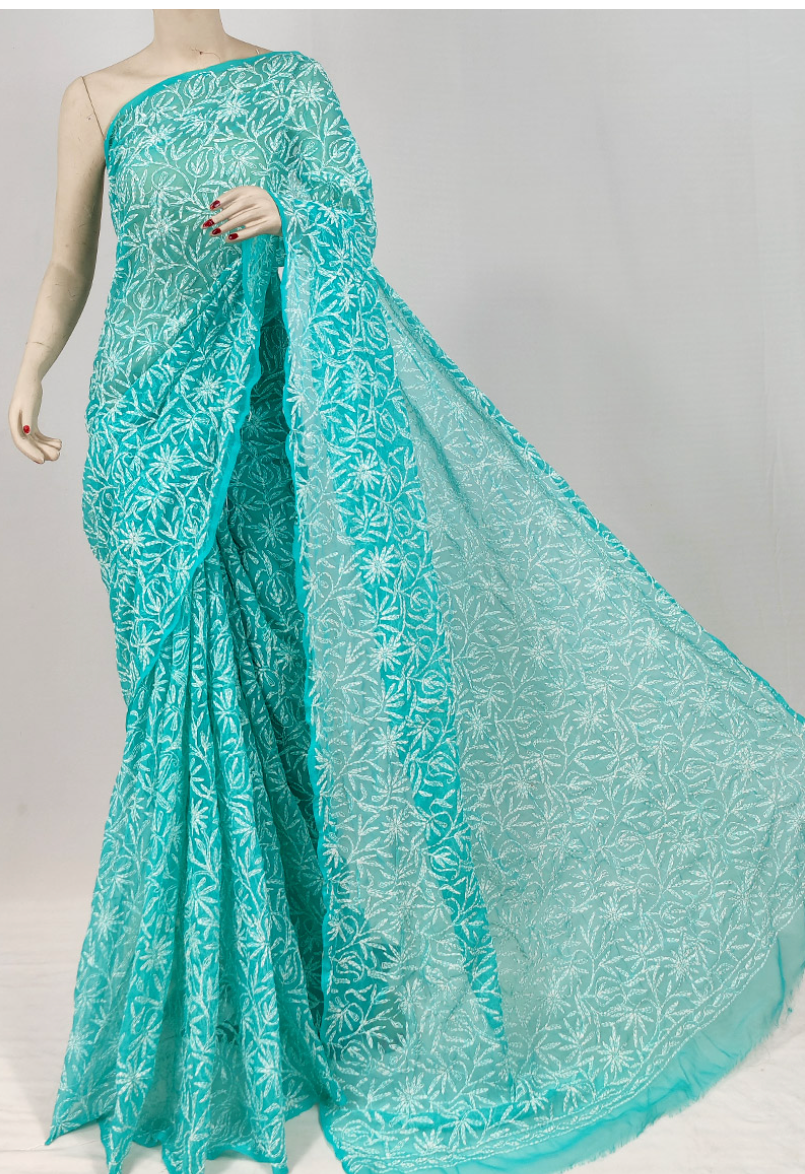 Yellow Georgette Chikankari saree