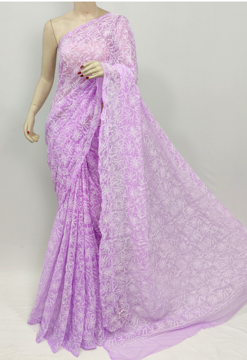 Yellow Georgette Chikankari saree