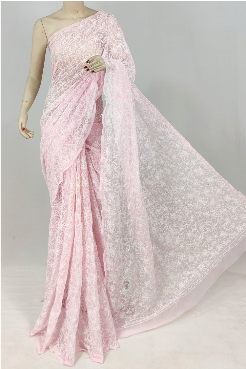 Yellow Georgette Chikankari saree