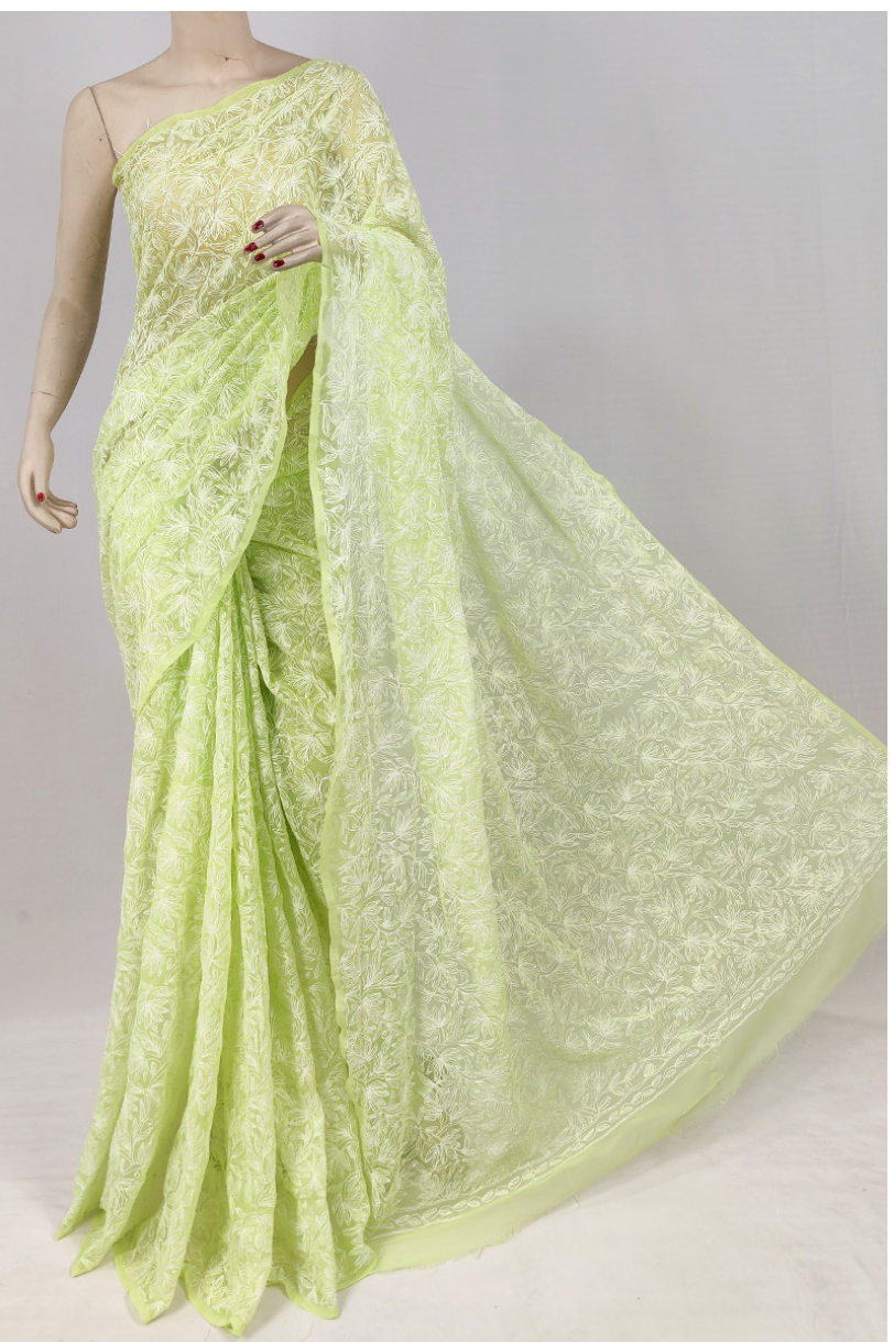 Yellow Georgette Chikankari saree