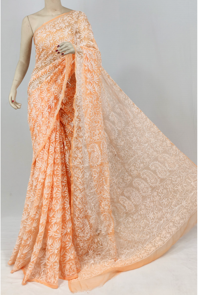 Yellow Georgette Chikankari saree