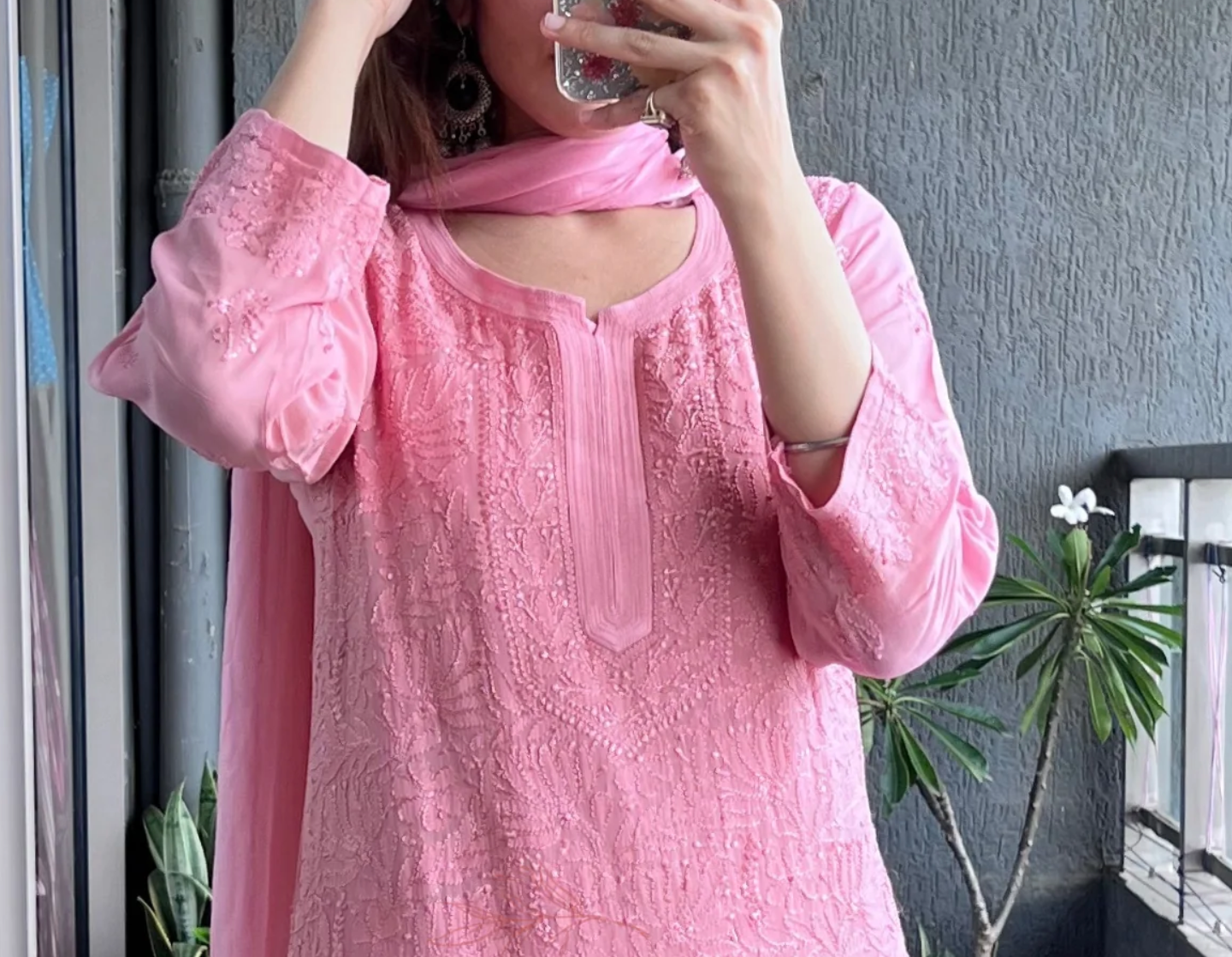 Exquisite Georgette Chikankari Suit set with Mukaish work