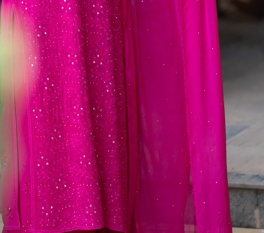 Exquisite Georgette Chikankari Suit set with Mukaish work