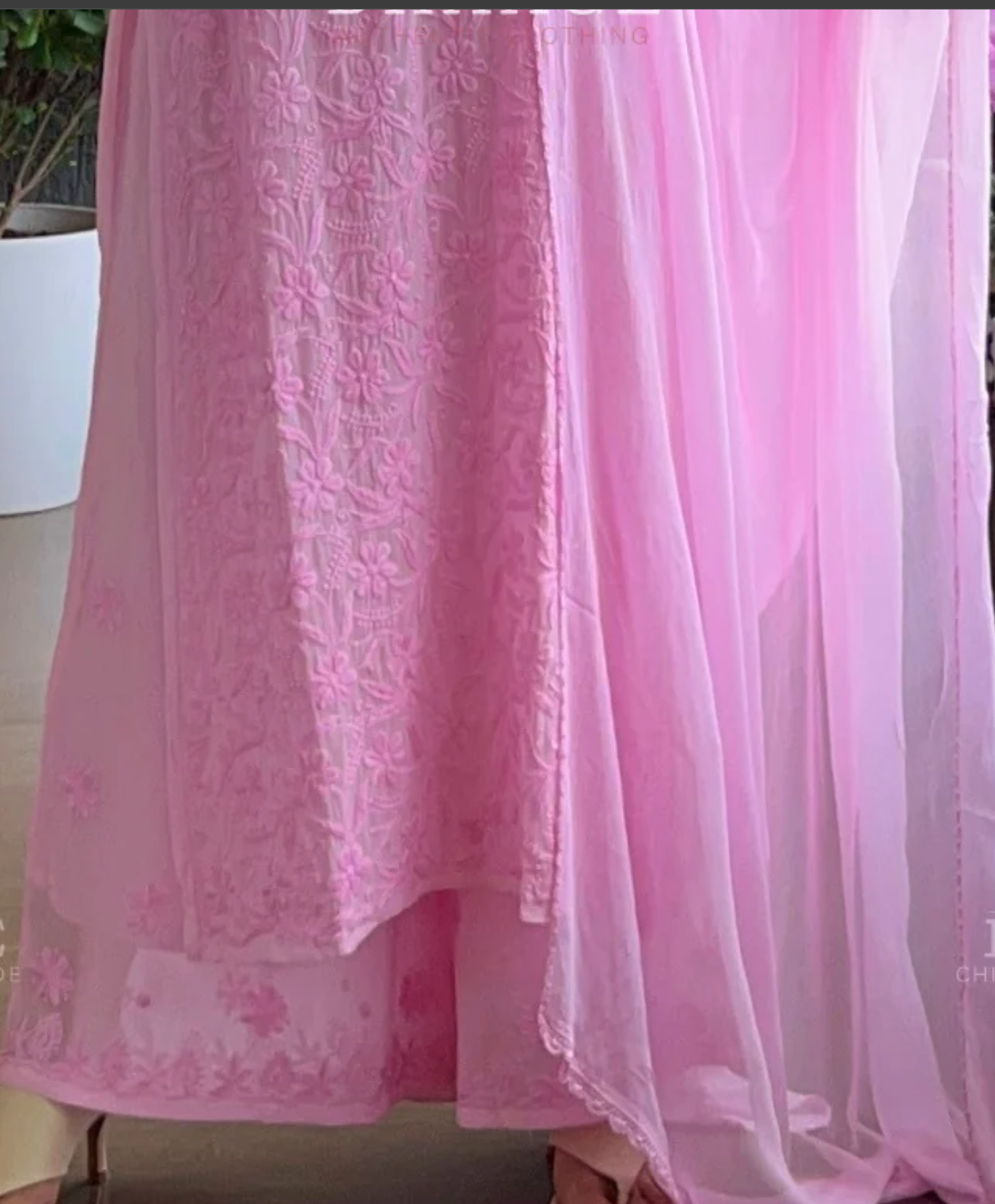 Candy Pink Noodle strap Chikankari suit set