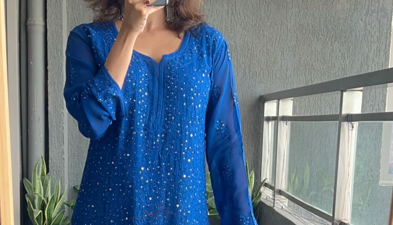 Exquisite Georgette Chikankari Suit set with Mukaish work