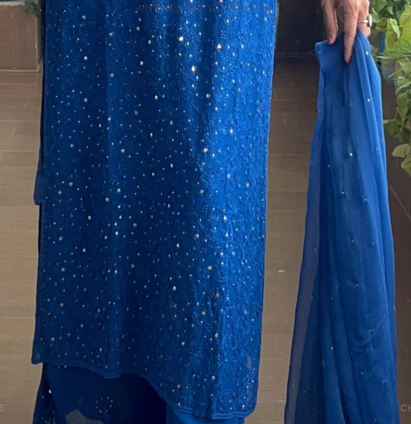 Exquisite Georgette Chikankari Suit set with Mukaish work