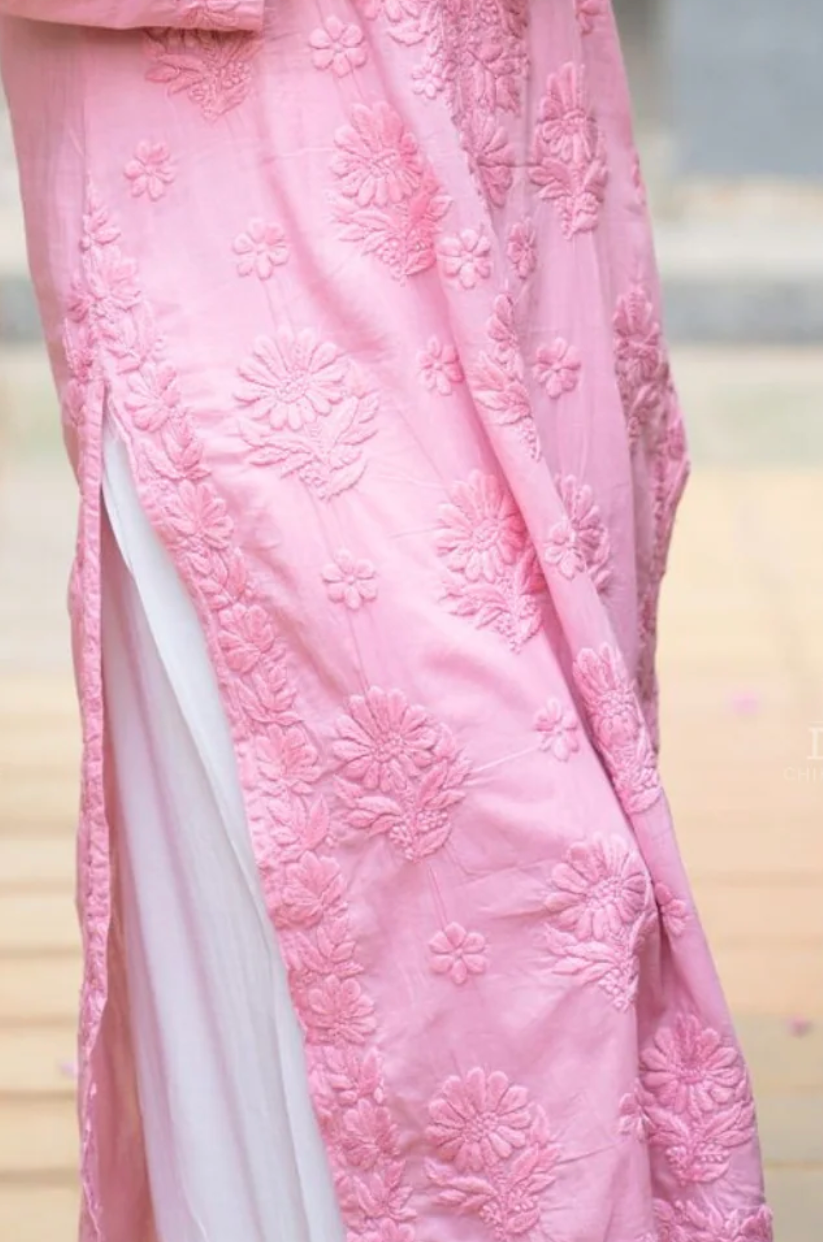 Candy PinkCotton Mulmul Chikankari Kurta
