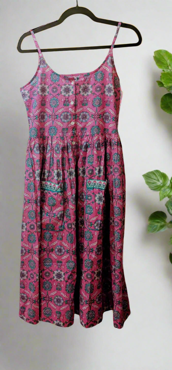 Pink and blue patterned cotton sundress