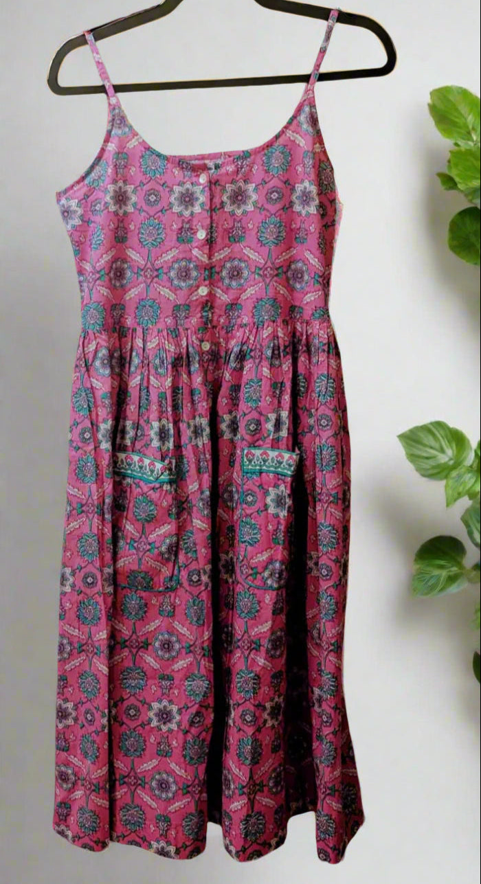 Beautiful Block Print |Pink-Blue| Sundress