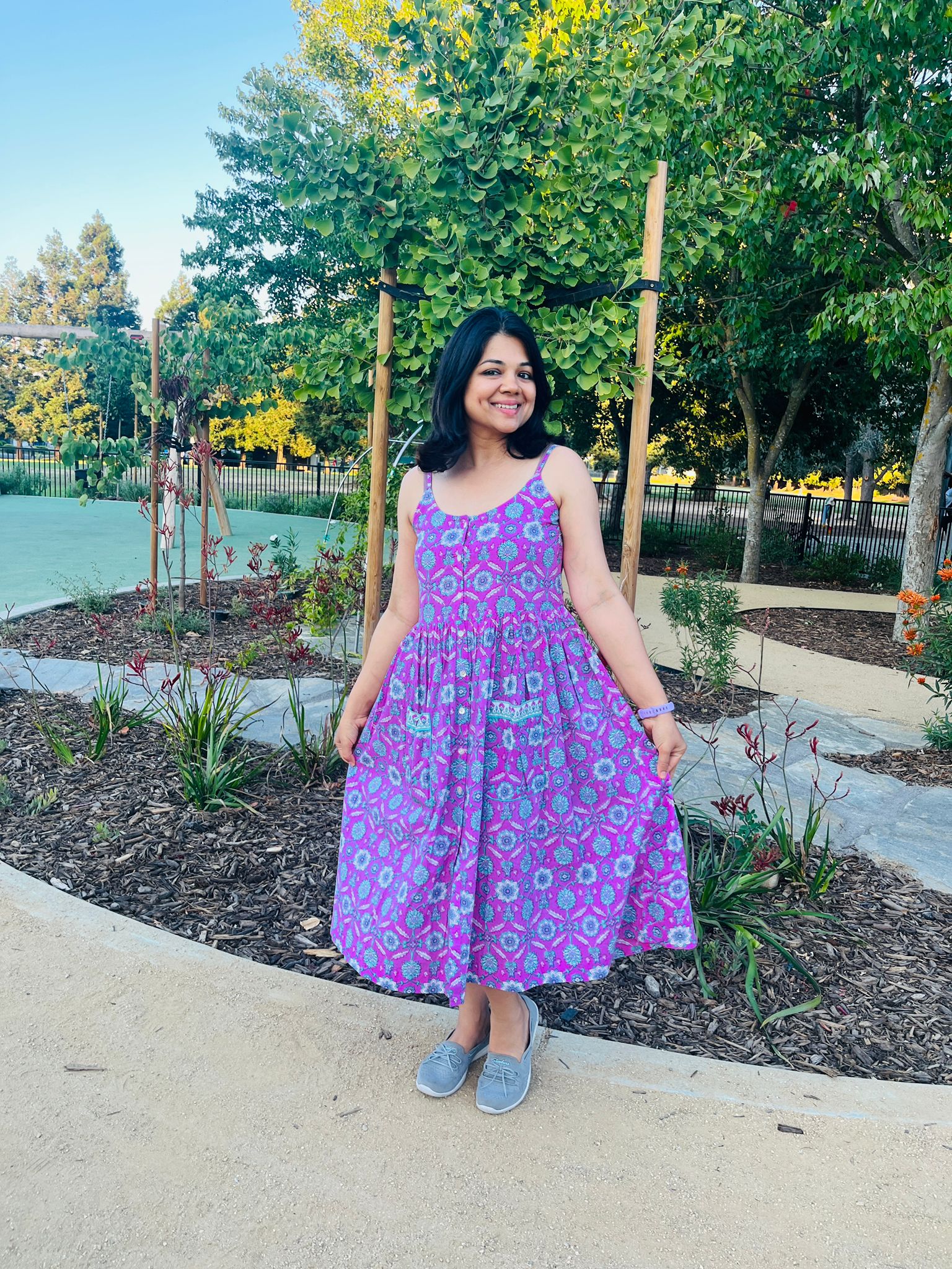 Pink and blue patterned cotton sundress
