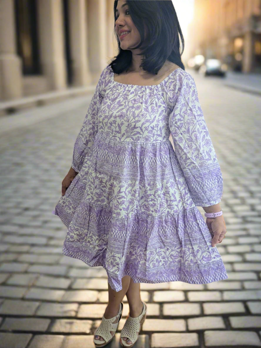 Delightful lavender block print Dress