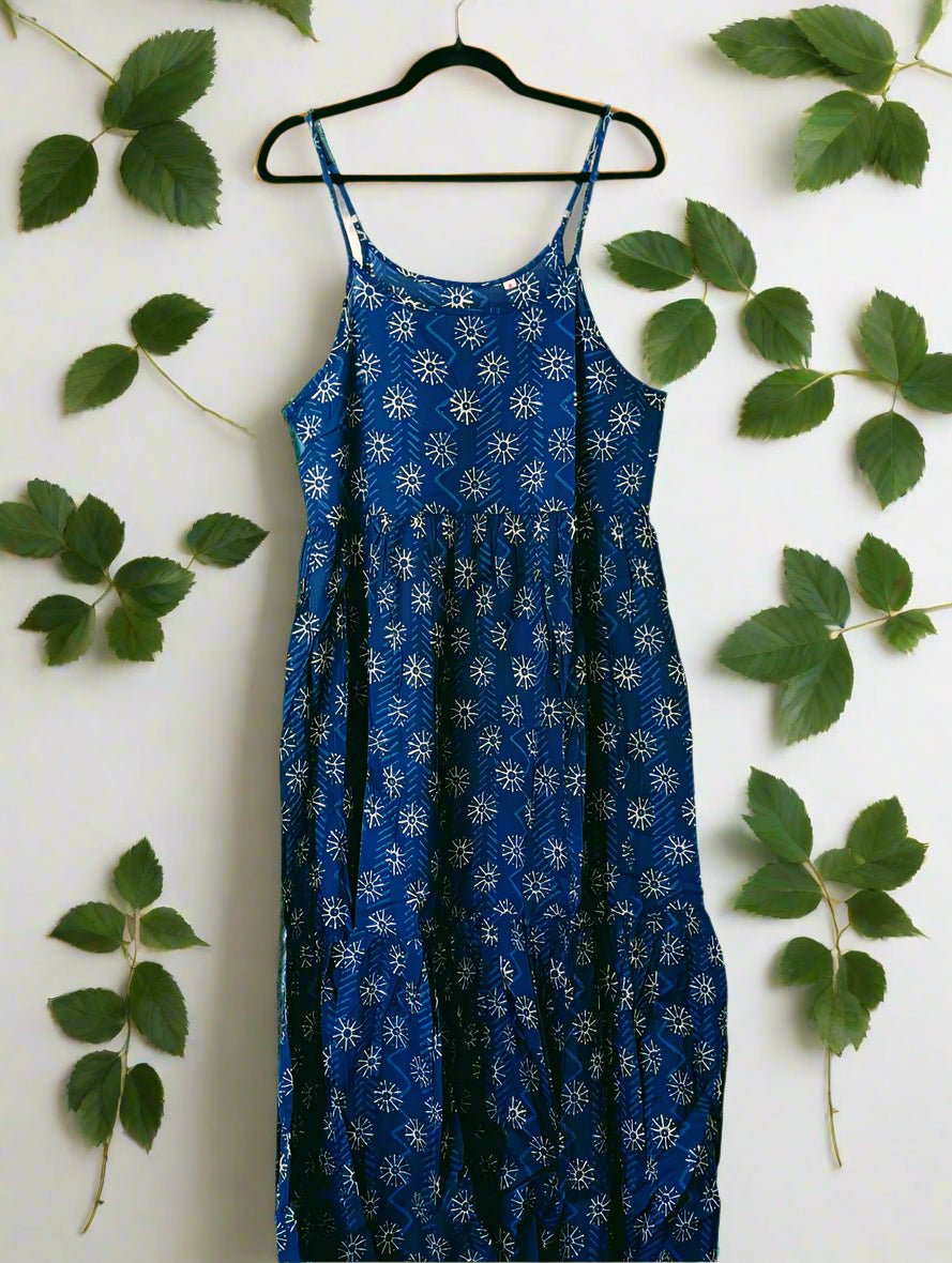 Stylish Blue Midi dress with starburst pattern