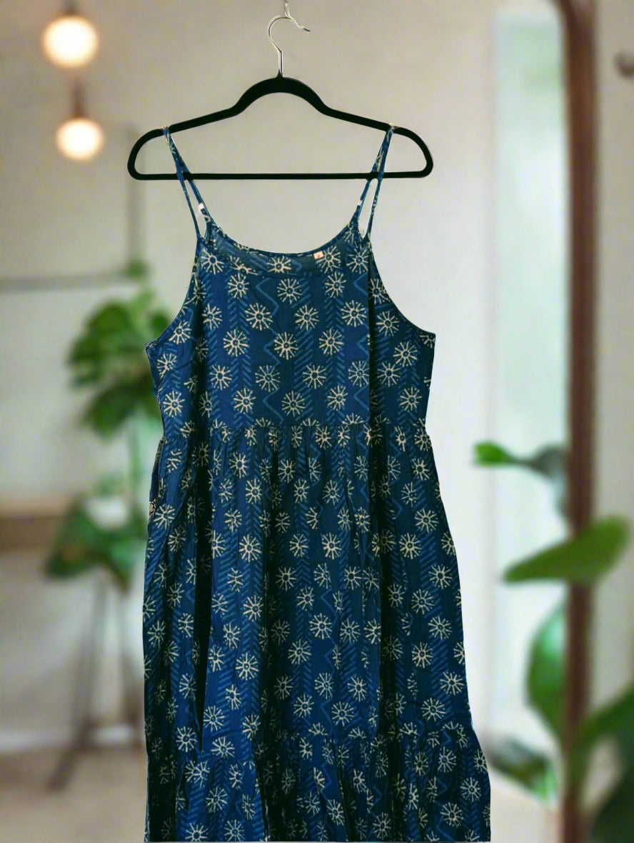 Stylish Blue Midi dress with starburst pattern