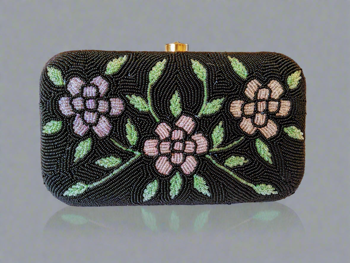 Exquisite Black with floral designs handcrafted beaded purse