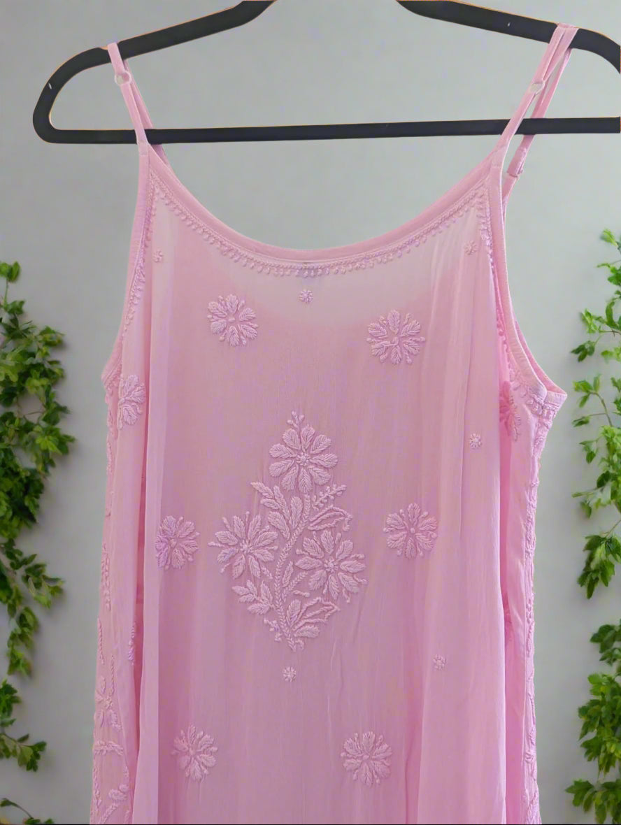 Candy Pink spaghetti strap Chikankari suit set