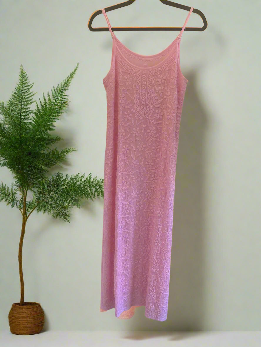Candy Pink spaghetti strap Chikankari suit set