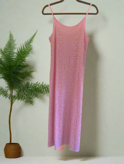 Candy Pink spaghetti strap Chikankari suit set
