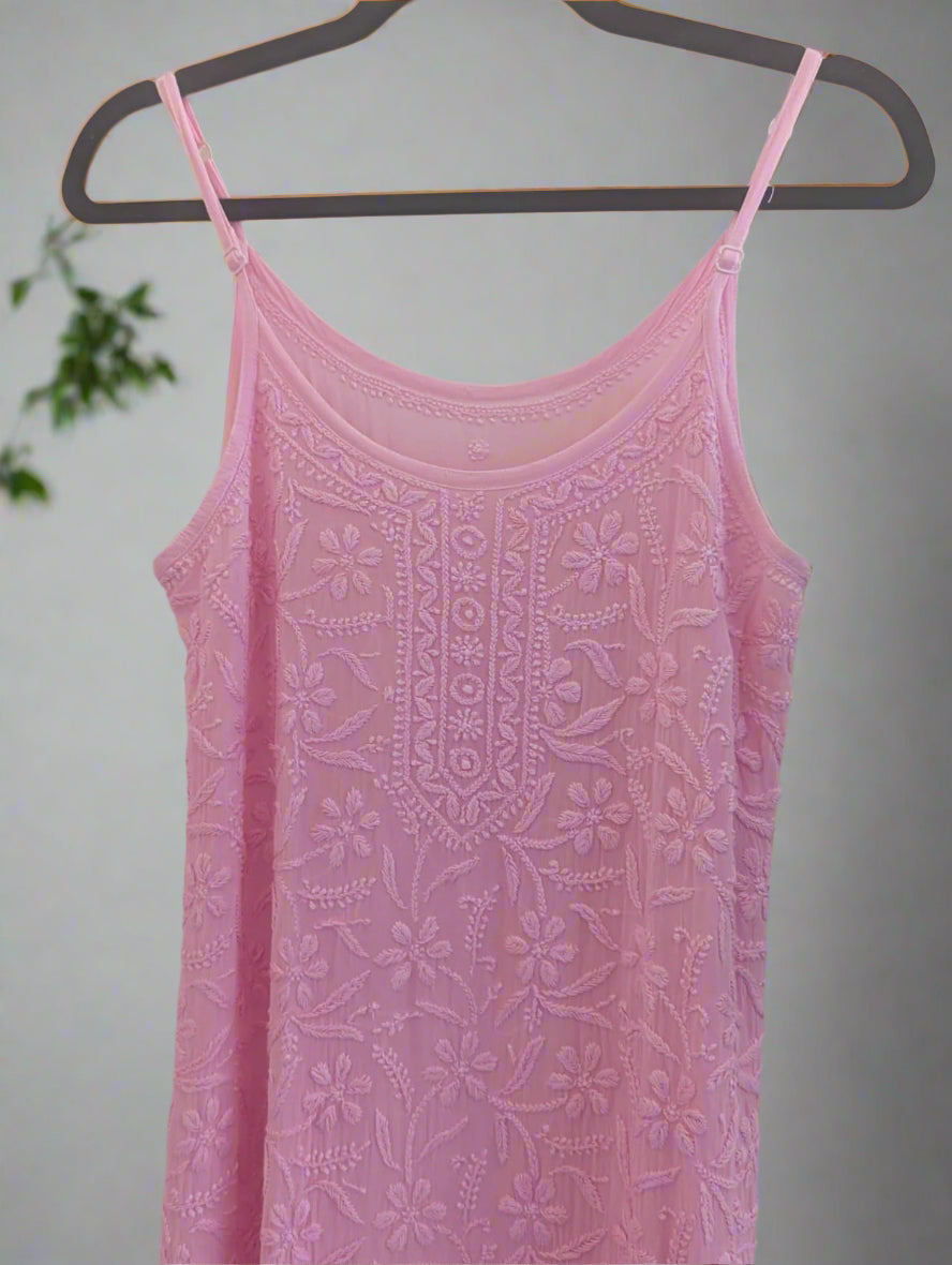 Candy Pink spaghetti strap Chikankari suit set