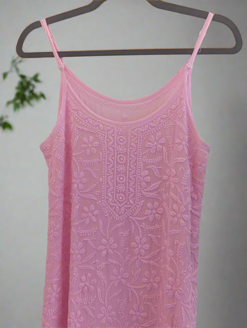 Candy Pink spaghetti strap Chikankari suit set