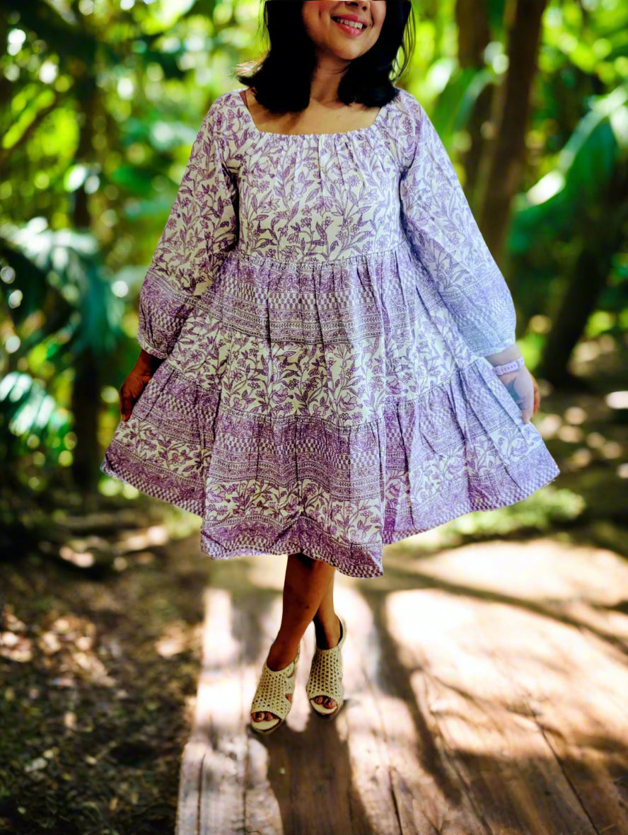Delightful lavender block print Dress