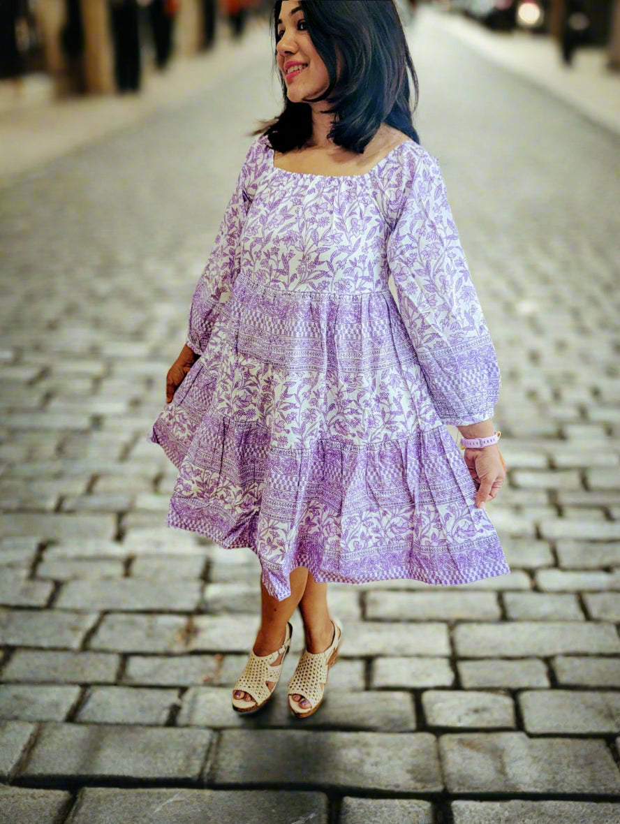 Delightful lavender block print Dress