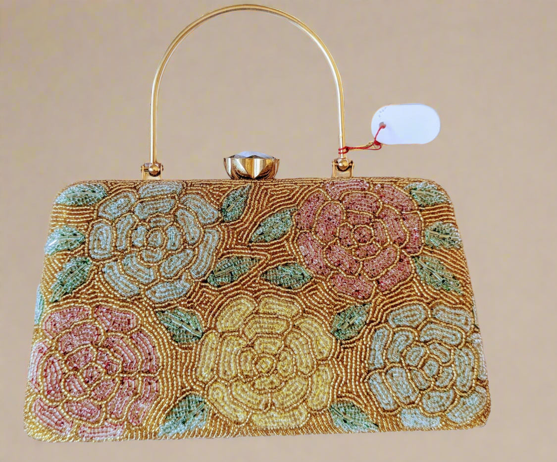 Exquisite floral designs handcrafted beaded purse