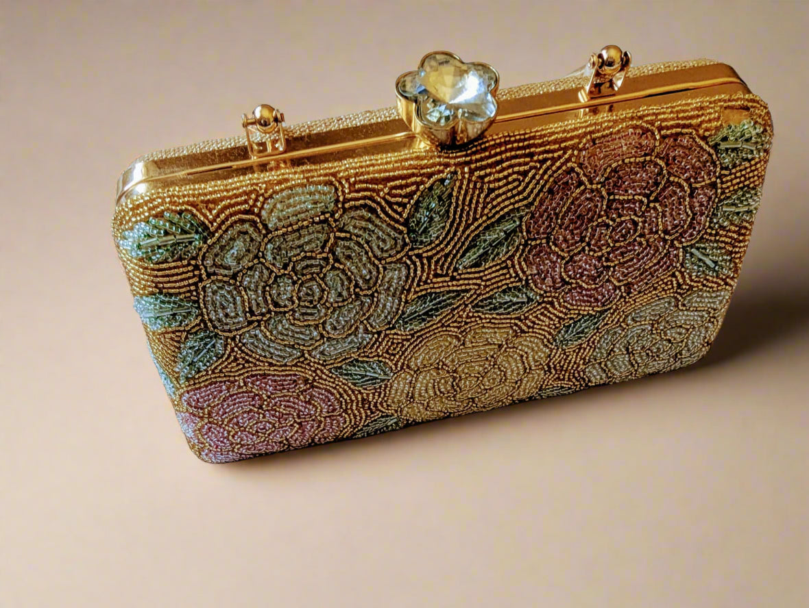 Exquisite floral designs handcrafted beaded purse