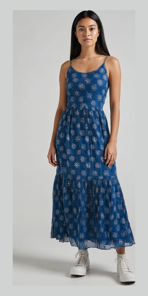Stylish Blue Midi dress with starburst pattern