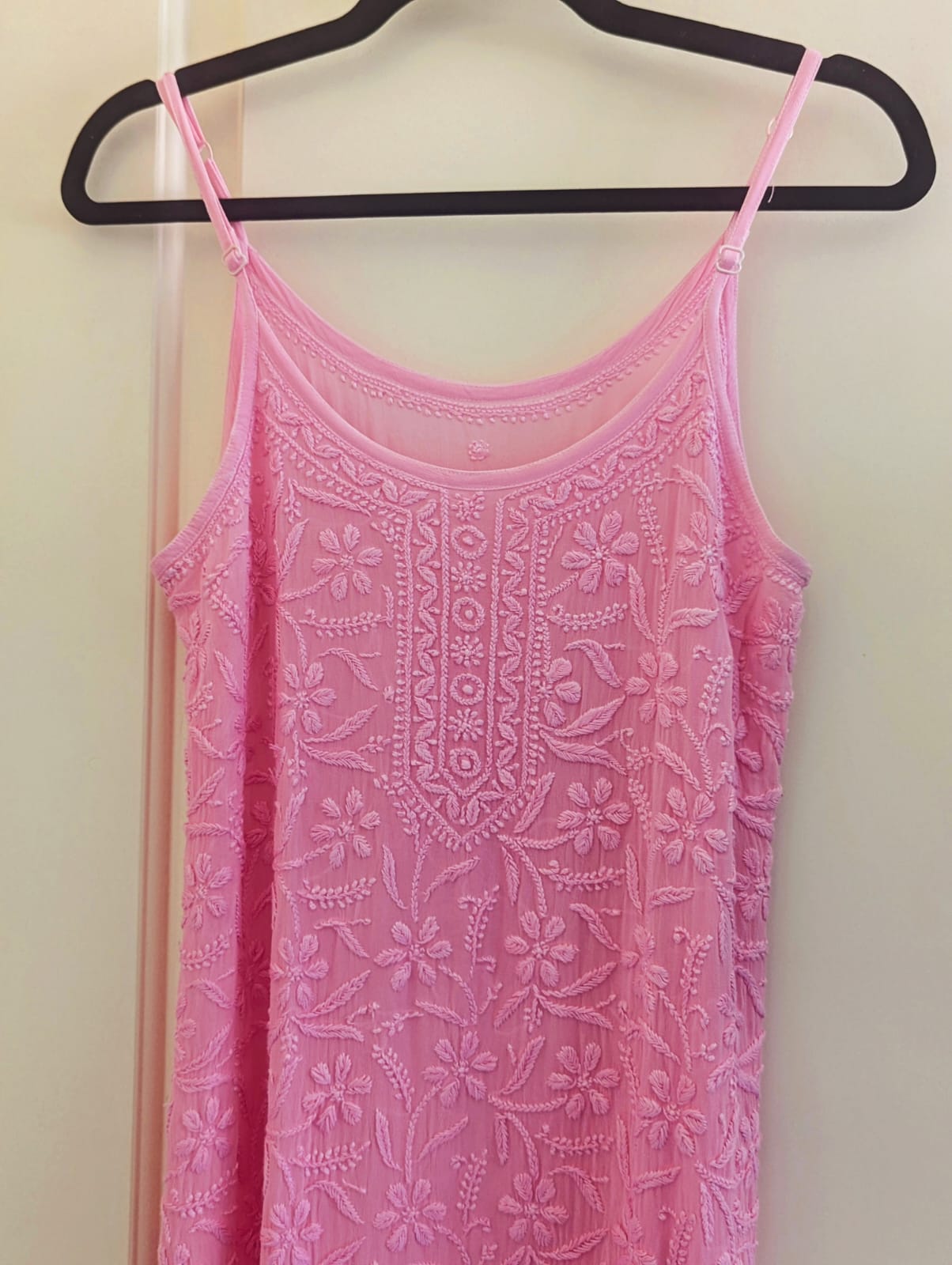 Candy Pink Noodle strap Chikankari suit set