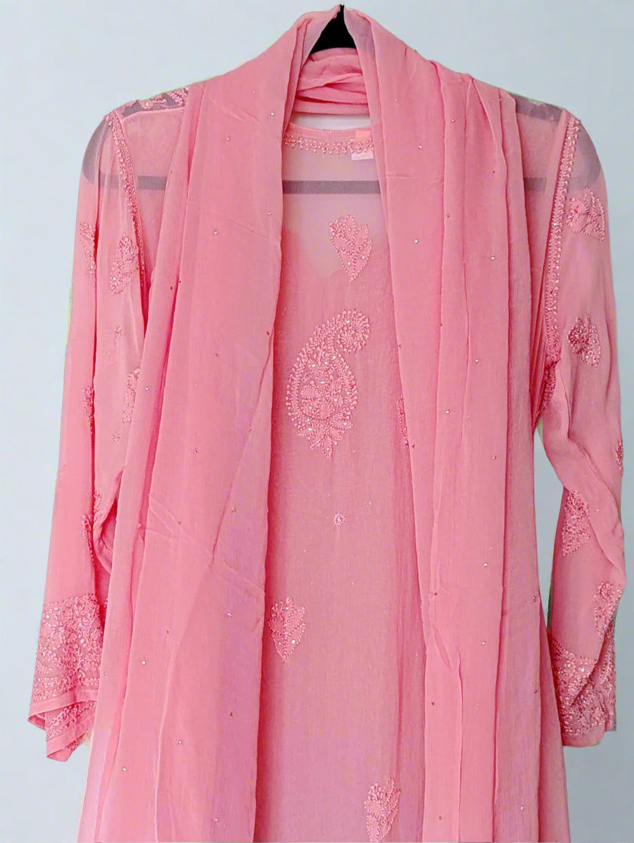 Exquisite Georgette Chikankari Suit set with Mukaish work