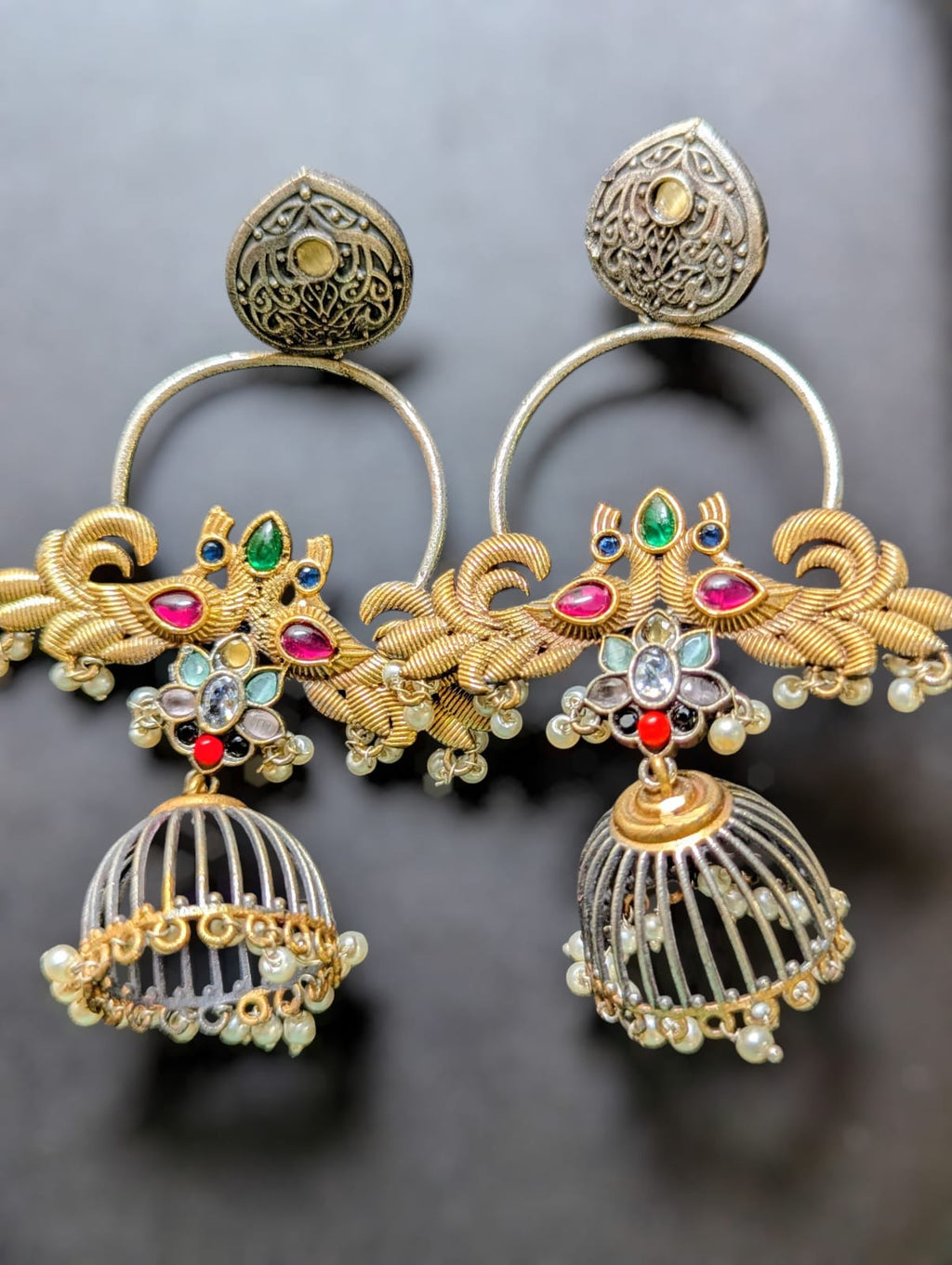 Dual-Tone Peacock Jhumkas!