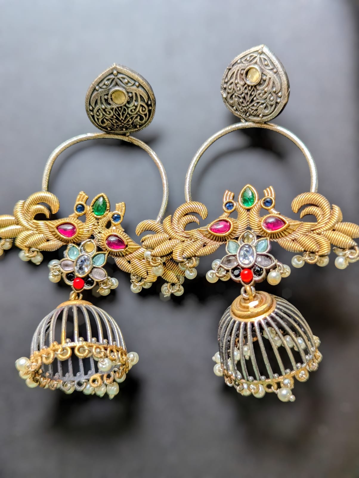 Dual-Tone Peacock Jhumkas!