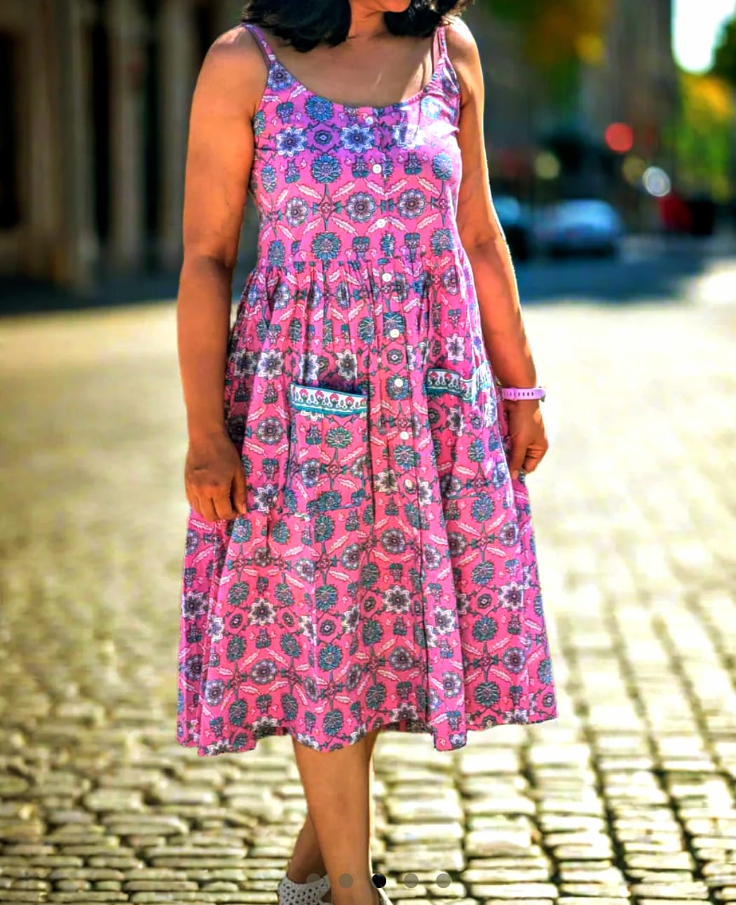 Beautiful Block Print |Pink-Blue| Sundress